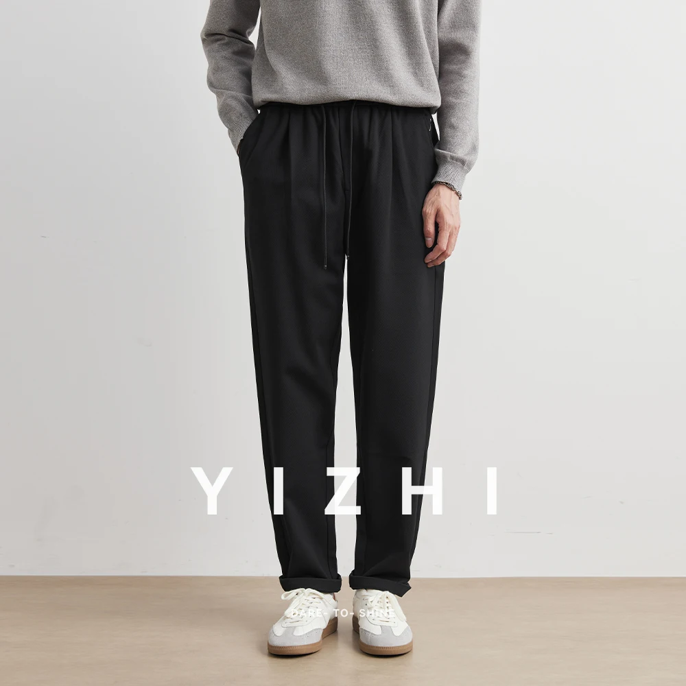 2025 Autumn Loose Comfortable Men's Casual Trousers Elastic Waist String Design Fashionable Long Pants Straight Leg Men Clothing