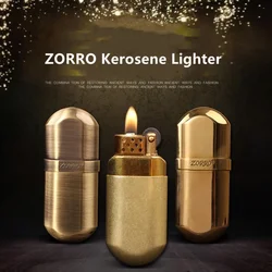 ZORRO portable ultra-thin retro brass grinding wheel metal kerosene lighter windproof lighter cigarette accessories