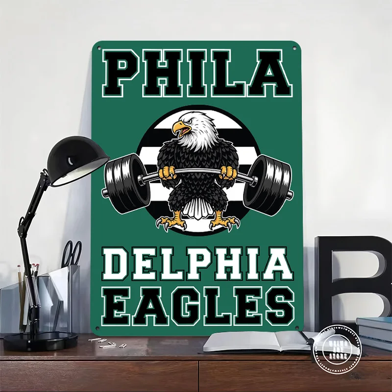 Philadelphia Weightlifting Cartoon Personalized 3D Textured Metal Poster Wall Art Tinplate Sign for Decor Luxury Bar Accessories