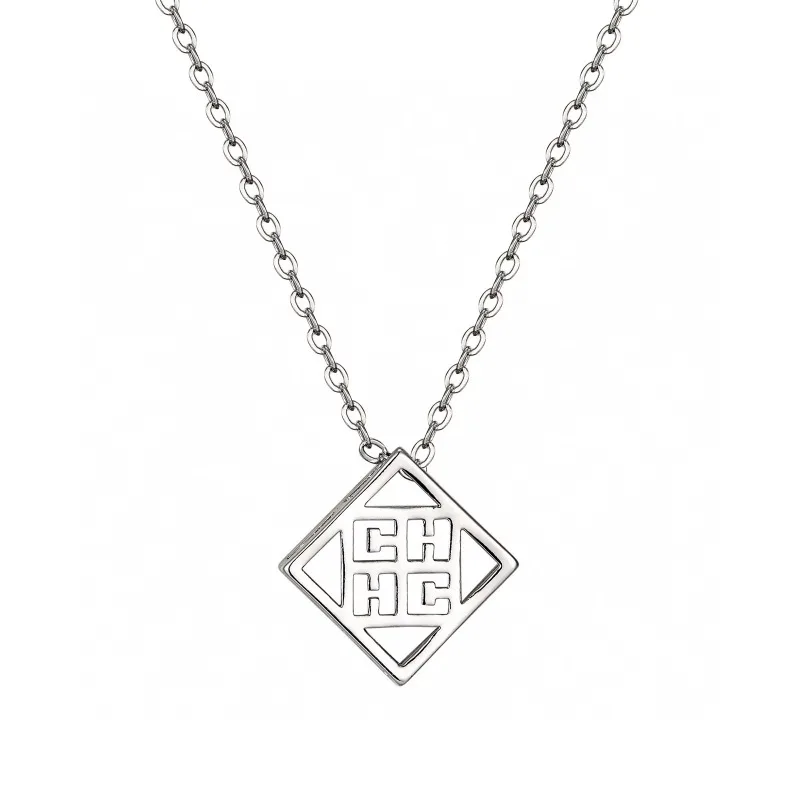 Women Copper Alloy Necklace Hollow Rhombus CHHC Letter Pendant Adjustable Link Chain Daily Jewelry