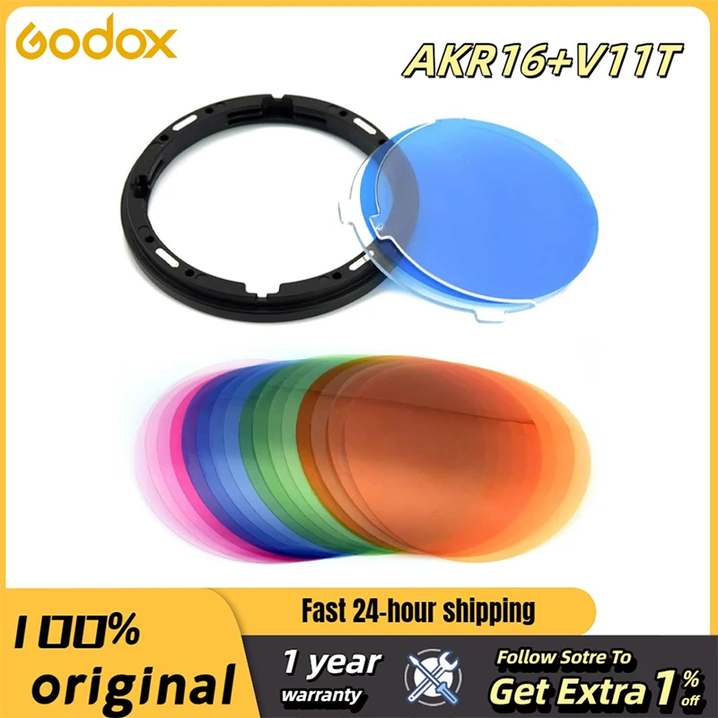 Godox AK-R16 Magnetic Mount Diffuser Plate with V-11C / V-11T Color Effect Gel Set for Godox V1 100 Series Flash Light Speedlite