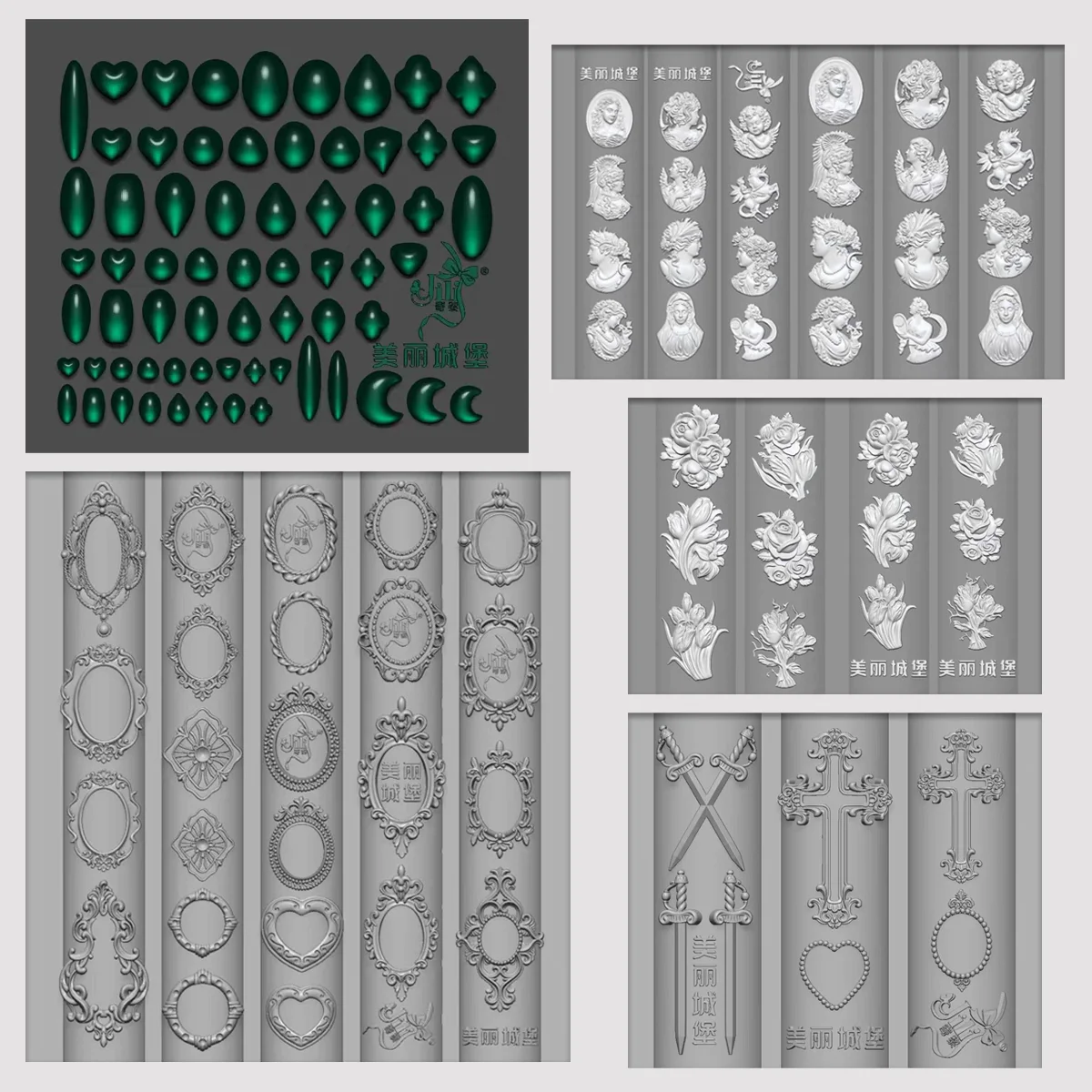 1Pc Gemstone  Photo Frame Baroque 3D Acrylic Mold Nail Art Decorations  DIY Silicone Nail Mold