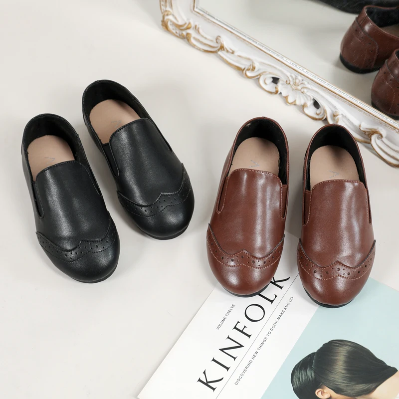 AS New Kids Shoes Children Leather Shoes Baby Girls Shoes Toddler Fashion Brown Flats Boys Moccasin Slip On Loafers Mary Jane