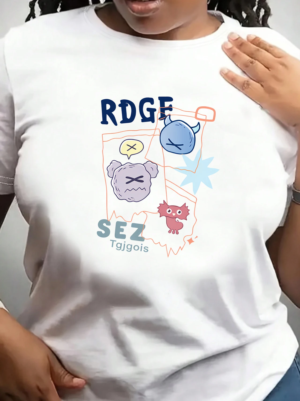 

【ZXH11138】Letter and geometric print plus size women's round neck T-shirt summer casual short sleeved street fashion versatile