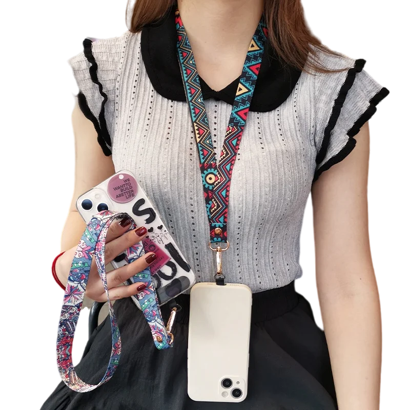 Phone Lanyard for Universal Crossbody Bohemia Retro Ethnic Style Painted Totem Neck Rope Phone Wristband Sling to Prevent Loss