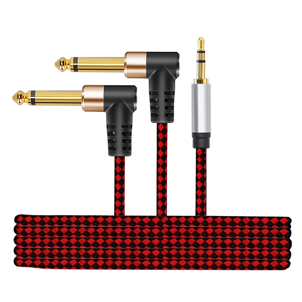 3.5mm Aux Stereo TRS na Dual 6.35mm TS łamany kątowy jack 1/8 do 1/4 TS Y Splitter do smartfona MP3 PC głośnik do kina domowego