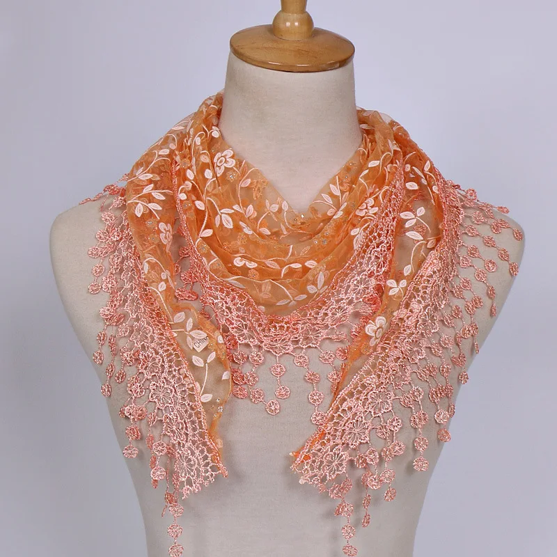 

Classic Floral Lace Triangle Scarf Transparent Casual Long Shawl Wrap Luxury Brand Designer Breathable Sunscreen Scarf Female