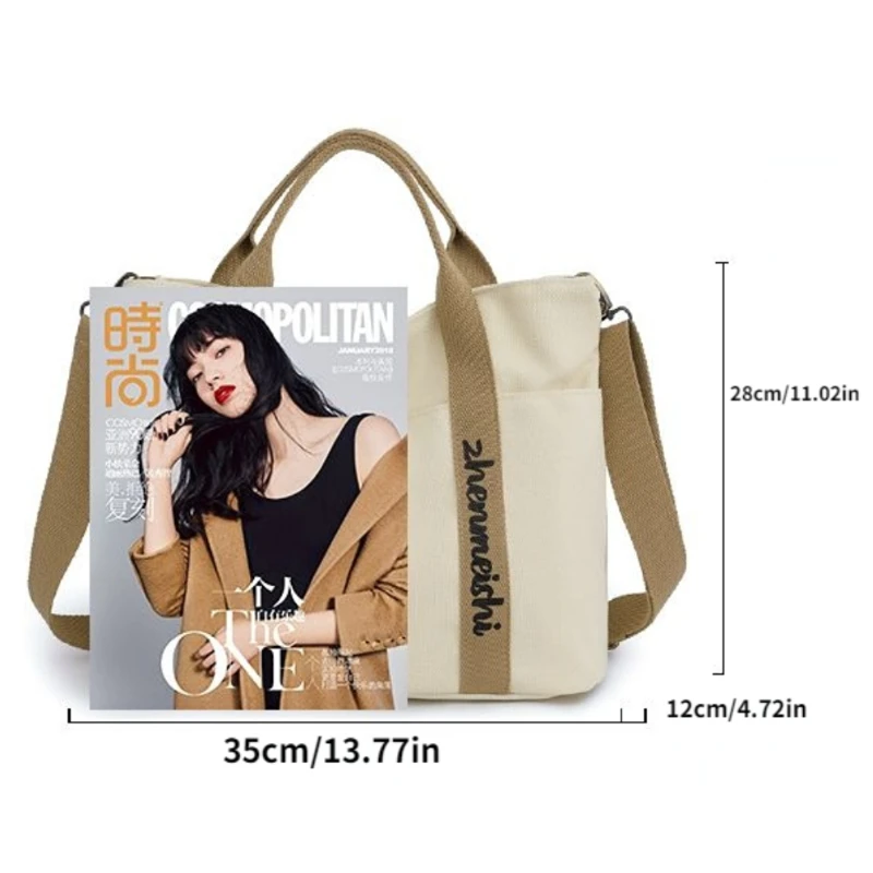 Women\'s Retro Large Capacity Cotton Canvas Shoulder Bag Fashion Crossbody Bag Leisure Tote Multi Pocket Postman Bag