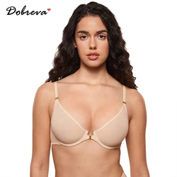 Women's Cosnufy Sheer Mesh Front Closure Bra Demi Sexy Seamless Unlined No Padding Underwire Bra Plus Size DD E F