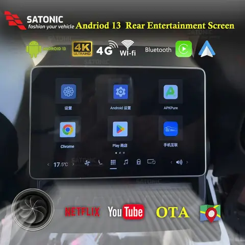 SATONIC Telsa 모델 3 및 Y용 후면 엔터테인먼트 스크린 기후 디스플레이, 카플레이 듀얼 헤드폰, 4G WiFi, 64G, 4G OTA, 8.8 인치