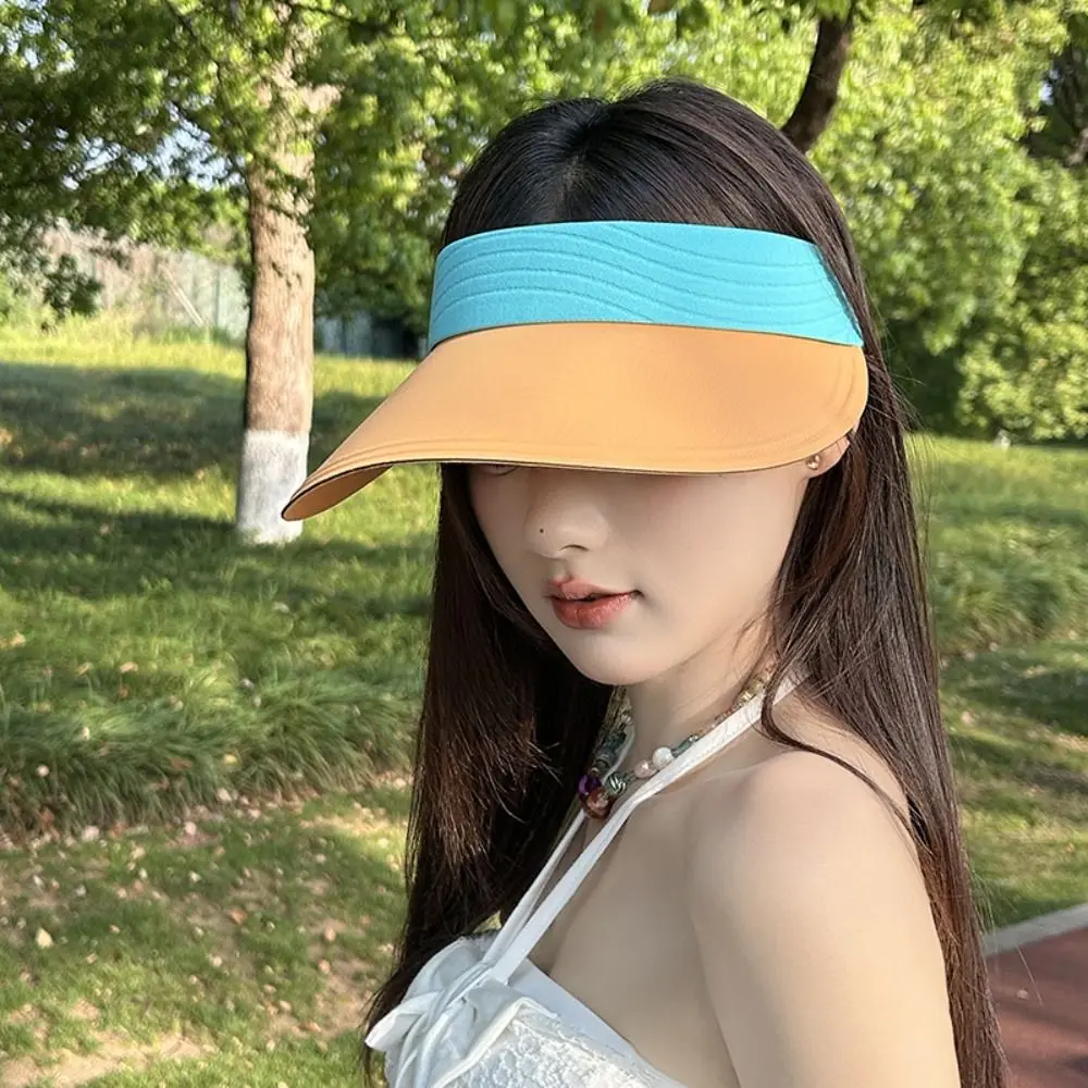 

Ice Silk Summer Seamless Sun Hat Large Brim Empty Top Sunscreen Baseball Cap Adjustable UV Protection Breathable Air Sun Hat