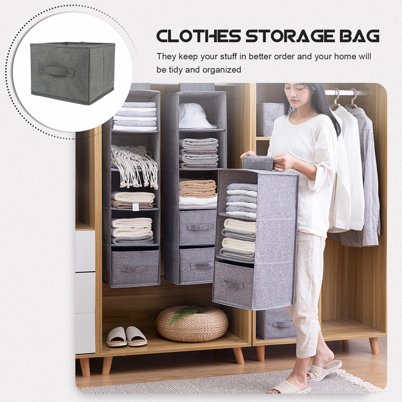 

Hanging Storage Bag Clothes ganizer Grey Closet Shelf Foldable Tidy Home Space Saving Practical Use Storage Box