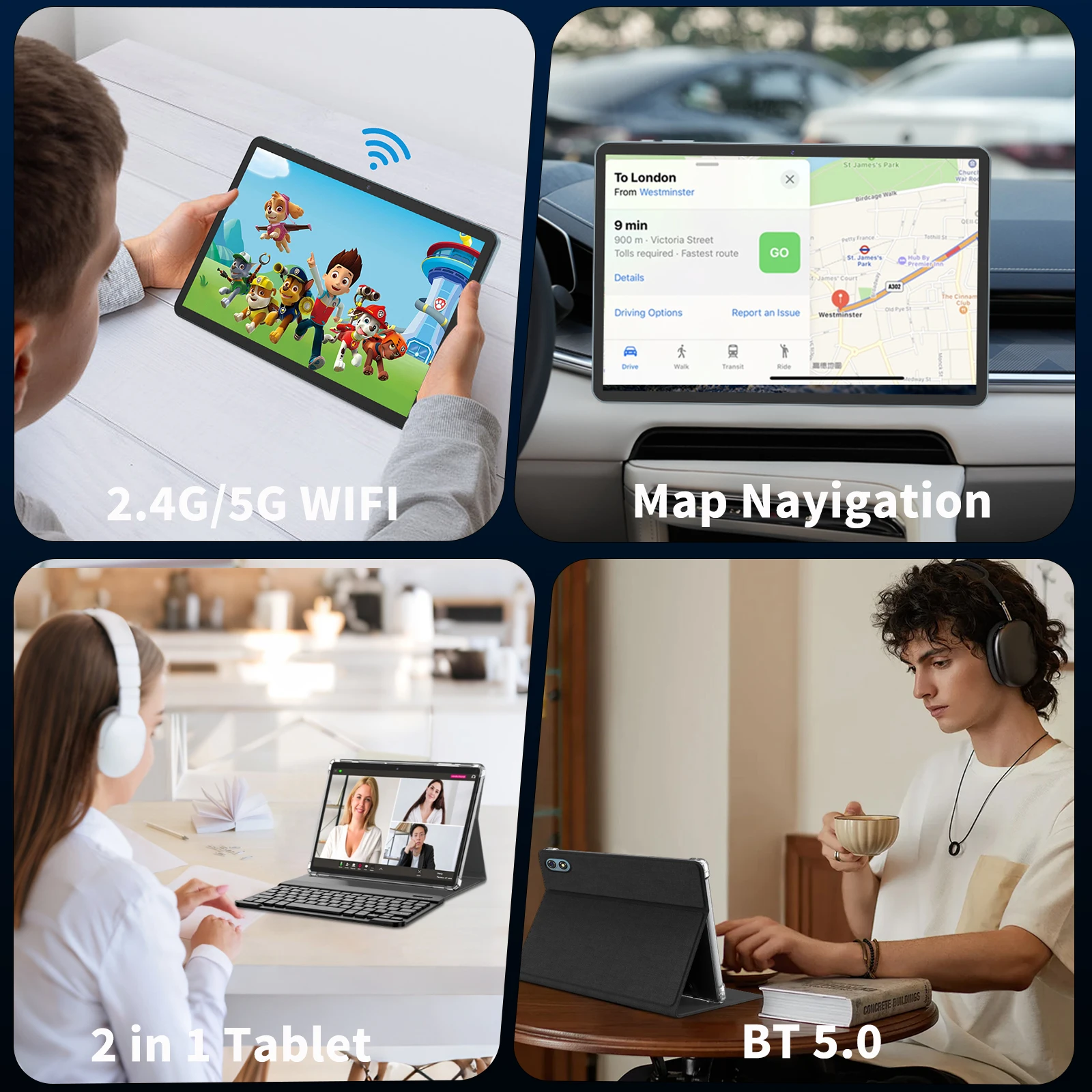 Relndoo 2025 Nouvelle tablette Android 15, 24 Go (4 + 20 Go élargi) RAM + 128 Go de ROM, écran IPS HD 10,1 pouces, WiFi, processeur T606, type C