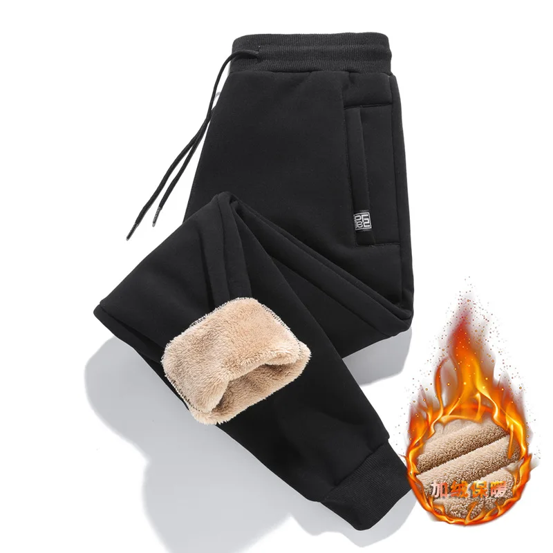 Men's Sherpa Lined Jogger Pants Winter Thick Warm Sweatpants Elastic Waist Drawstring Solid Color Casual Trousers Daily Outdoor