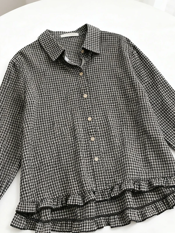 

Loose Long Sleeve Plaid Shirt Casual Style Japanese Style Women's plus Size Autumn Spring New Arrival Slimming Effect