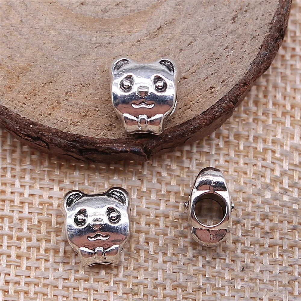10pcs 10x9x7mm Antique Silver Color Double-Sided Cute Panda Big Hole Beads Zinc Alloy Materials Jewelry Accessories