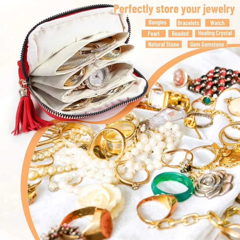 Schmuck-Organizer für Reisen: Valentinstagsgeschenke für Frauen 6-lagiger Samt-Reißverschlussbeutel für Armreifen und Gliederarmbänder – Detail 3