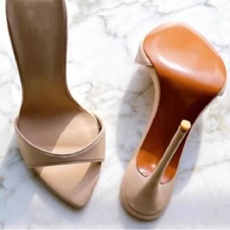 Arden Furtado Summer Simple style pointed Open toe Solid Super high heel Word slippers Outdoor wear Extra large size Mules