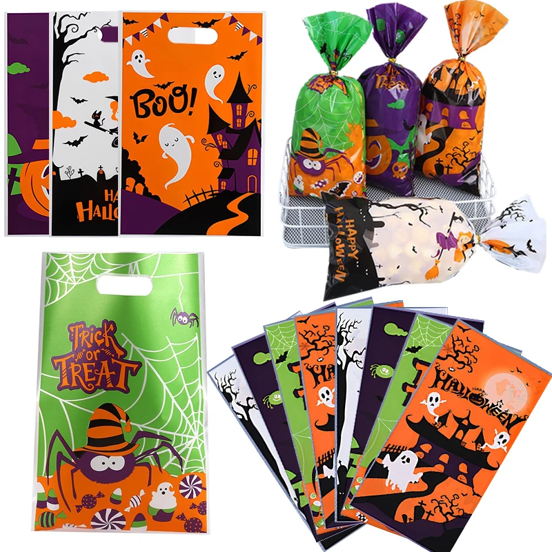 Bolsa de dulces con temática de Halloween, bolsa de regalo, estilos surtidos, calabaza, fantasma, murciélago, fiesta de Halloween, galletas de plástico, bolsa de regalos, venta al por mayor ZYF