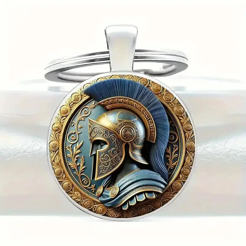 

New, ancient Greek warrior armor avatar round keychain pendant