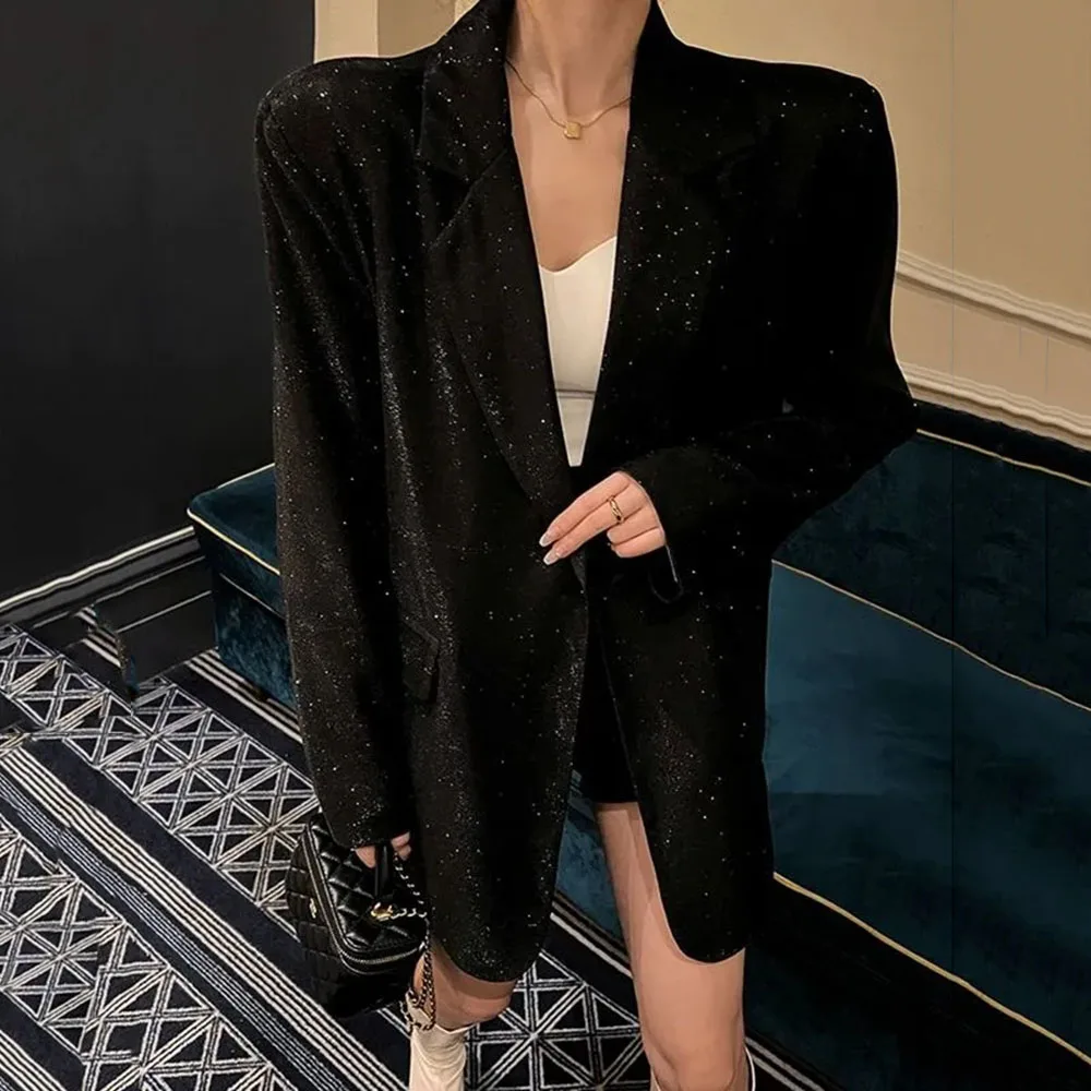 Wiosna Jesień Tra Zar Kobiety 2023 Srebrna cekinowa marynarka damska Oversized Garnitur Kurtka Moda Elegancka damska impreza Klub Płaszcz Kobiety