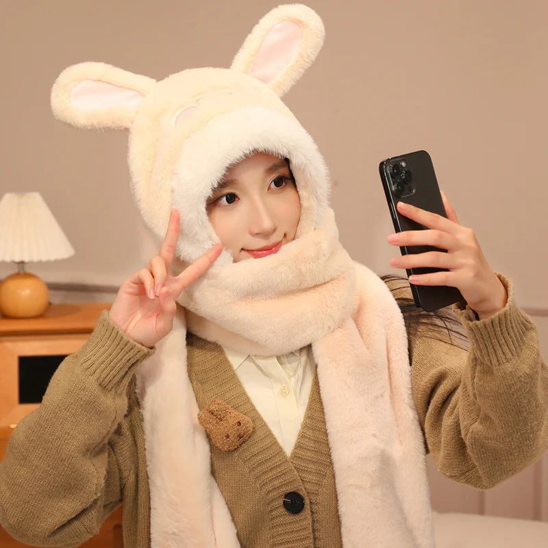 ชุดหมวก ผ้าพันคอ ถุงมือ 3-in-1 สำหรับผู้หญิง ผ้าพลัฌขนสัตว์สำหรับฤดูหนาว ผ้าคลุมศีรษะแบบมีฮู้ดสำหรับสุนัขและแมว ผ้าพันคอขนฟู อุปกรณ์เสริมสำหรับกันหนาว เหมาะสำหรับเล่นสกีและสโนว์บอร์ด