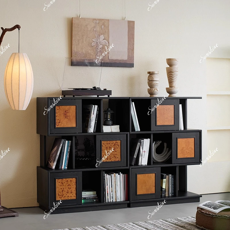 

Living room household wall display cabinet integrated solid wood floor low bookcase