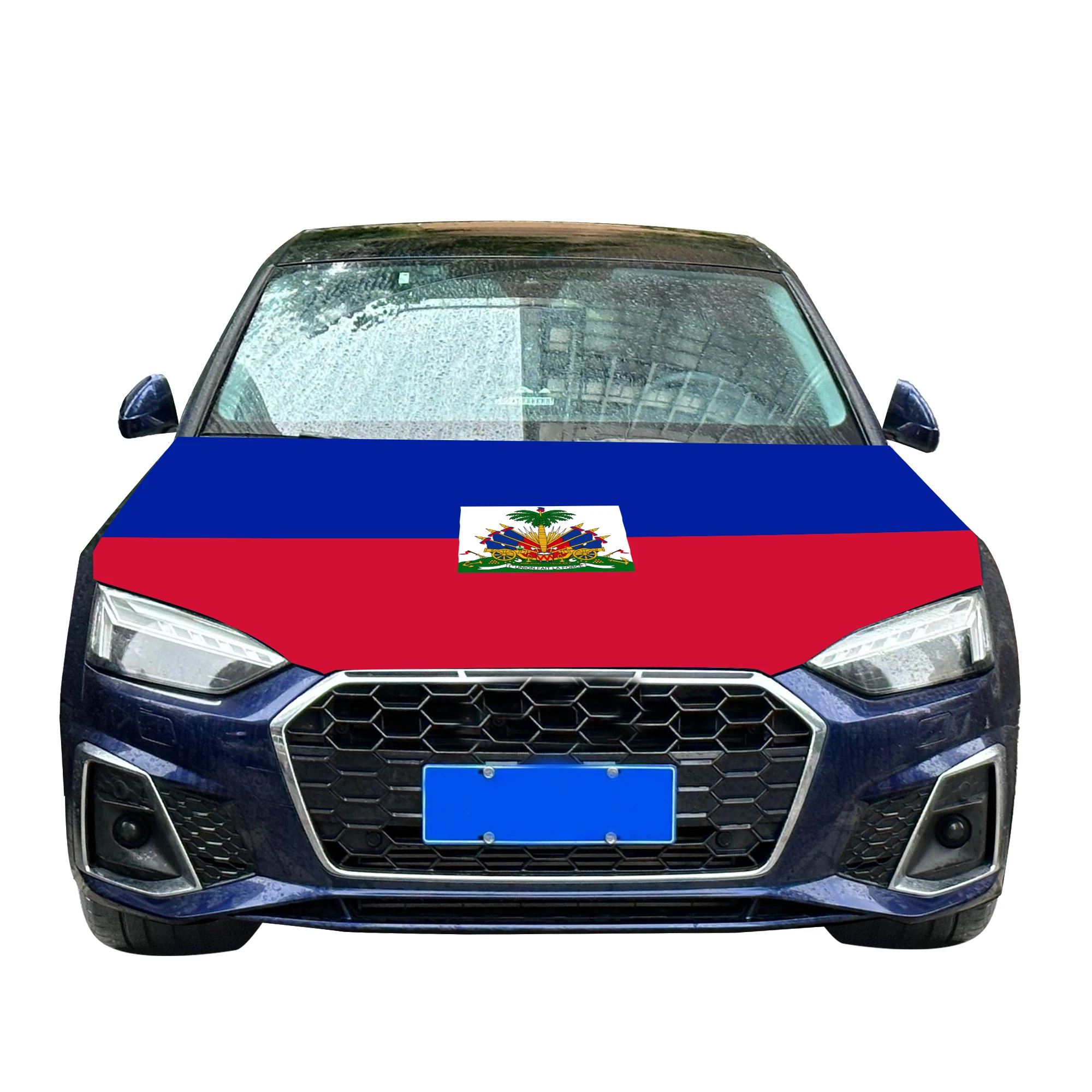 Haiti Car Hood Cover Flag  Universal Size Elastic Polyester 120x150cm for Car Decor