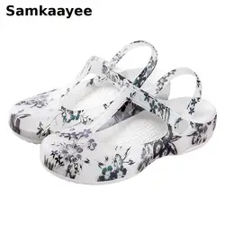 35-40 Womens Sandals Summer Female Clogs Garden Shoes Chinese Style Slippers Platform Soft-soled Breathable Print Beach Zapatos