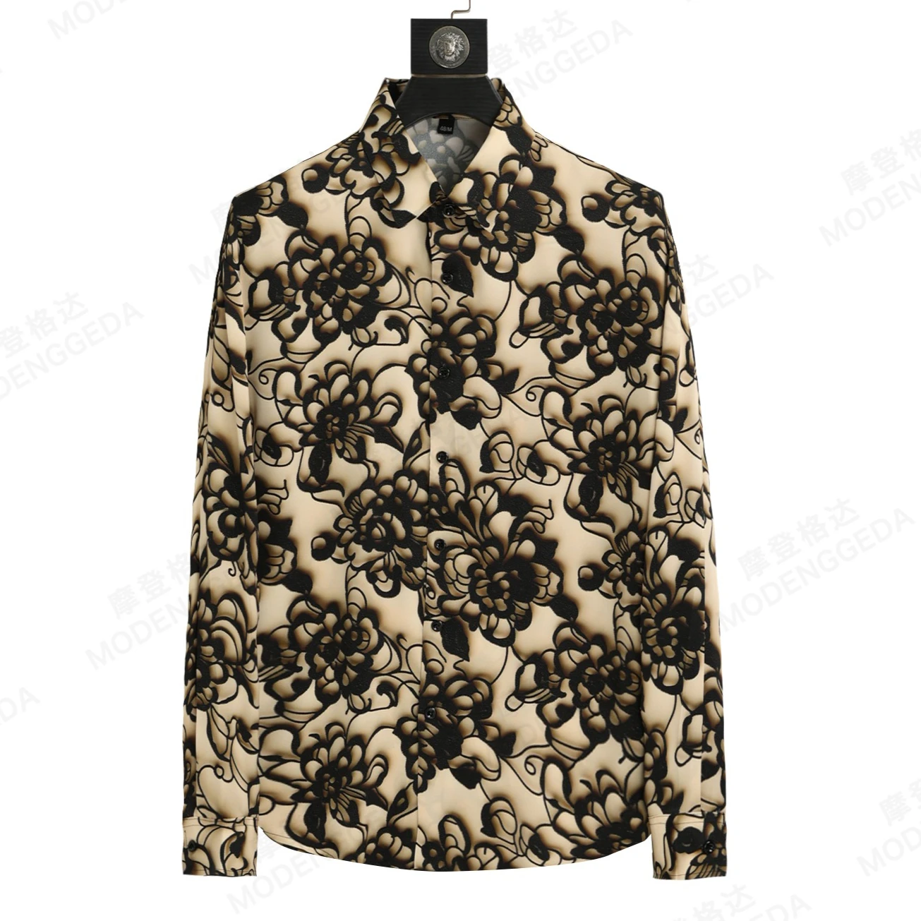 

2026 Vintage Jacquard Long Sleeved Shirt Men Silky Breathable Loose Casual Social Shirts Streetwear Social Vacation Beach Shirt