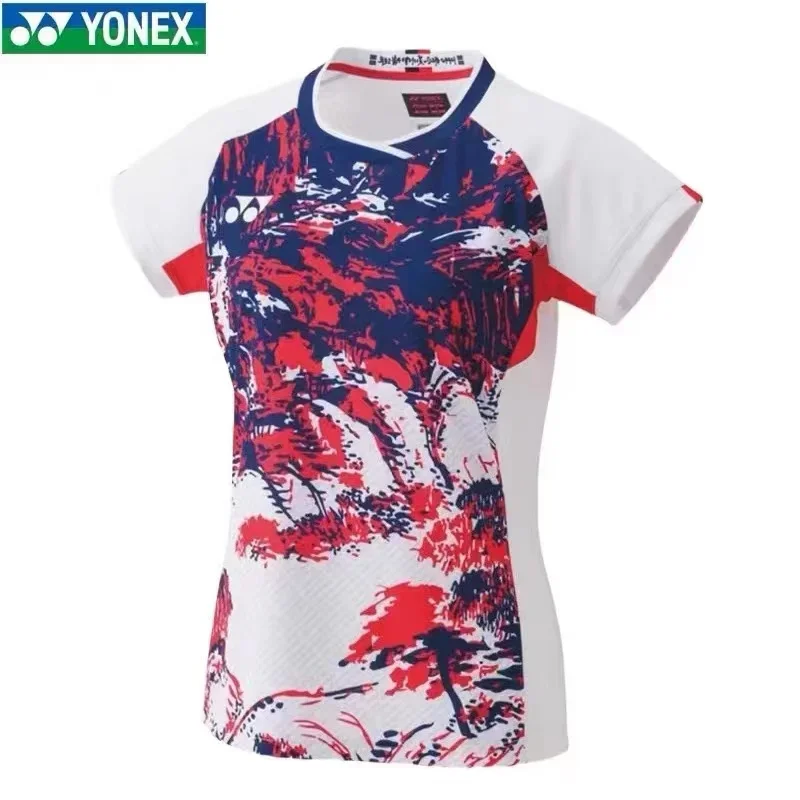 Yonex 2024 novo uniforme de badminton competição terno de treinamento de secagem rápida respirável absorvente de suor topo de manga curta camiseta