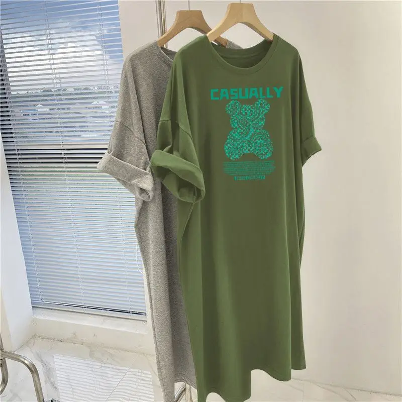 Women Clothing Cartoon Printed Tunics Summer Short Sleeve Casual Long T-shirt Short Sleeve O-neck Top Over the Knee Pullovers