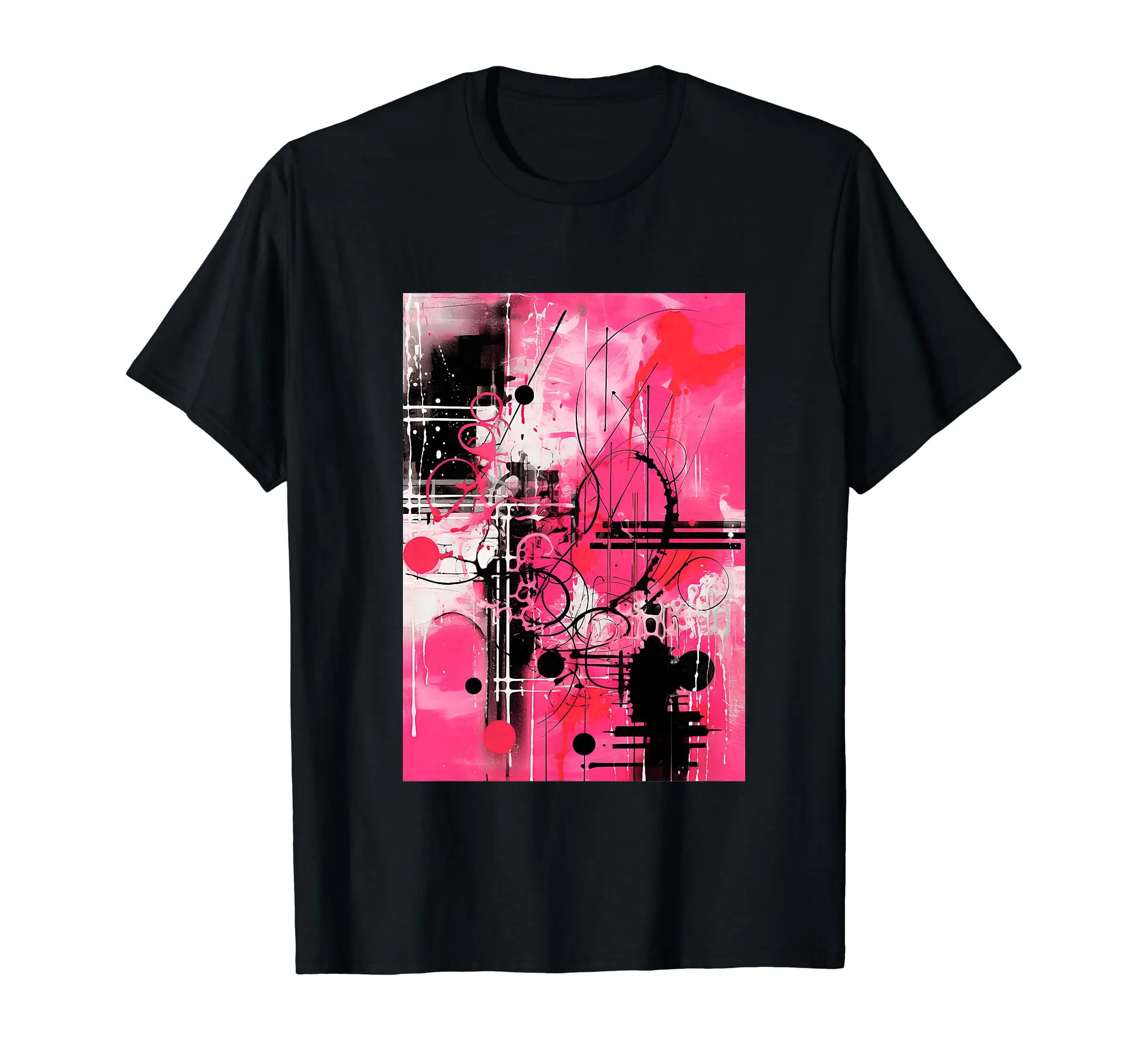 Frutiger Metro Canvas Abstract Pink Cyber Style T-Shirt Casual Round Neck Cotton Short Sleeve