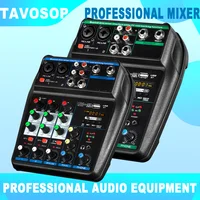 Mezclador de audio portátil TAVOSOP de 4 canales, tarjeta de consola de grabación de sonido con interfaz USB BT 48V para DJ, karaoke, PC, micrófono MP3