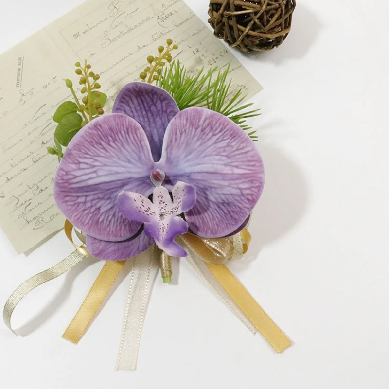 Cô Dâu Phù Dâu Tay Bướm Hoa Phong Lan Thổ Cẩm Hoa Cho Nam Cổ Tay Corsages Vòng Tay Vòng Tay Trắng Cưới Phụ Kiện