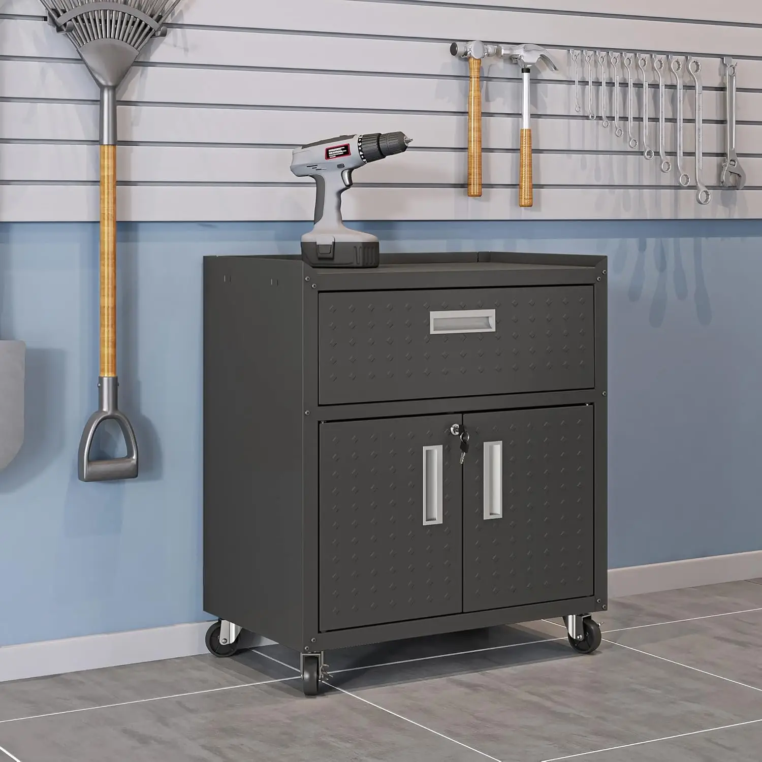 Manhattan Comfort Fortress Storage Units, Charcoal Gray Accommodate tools and items of different sizes