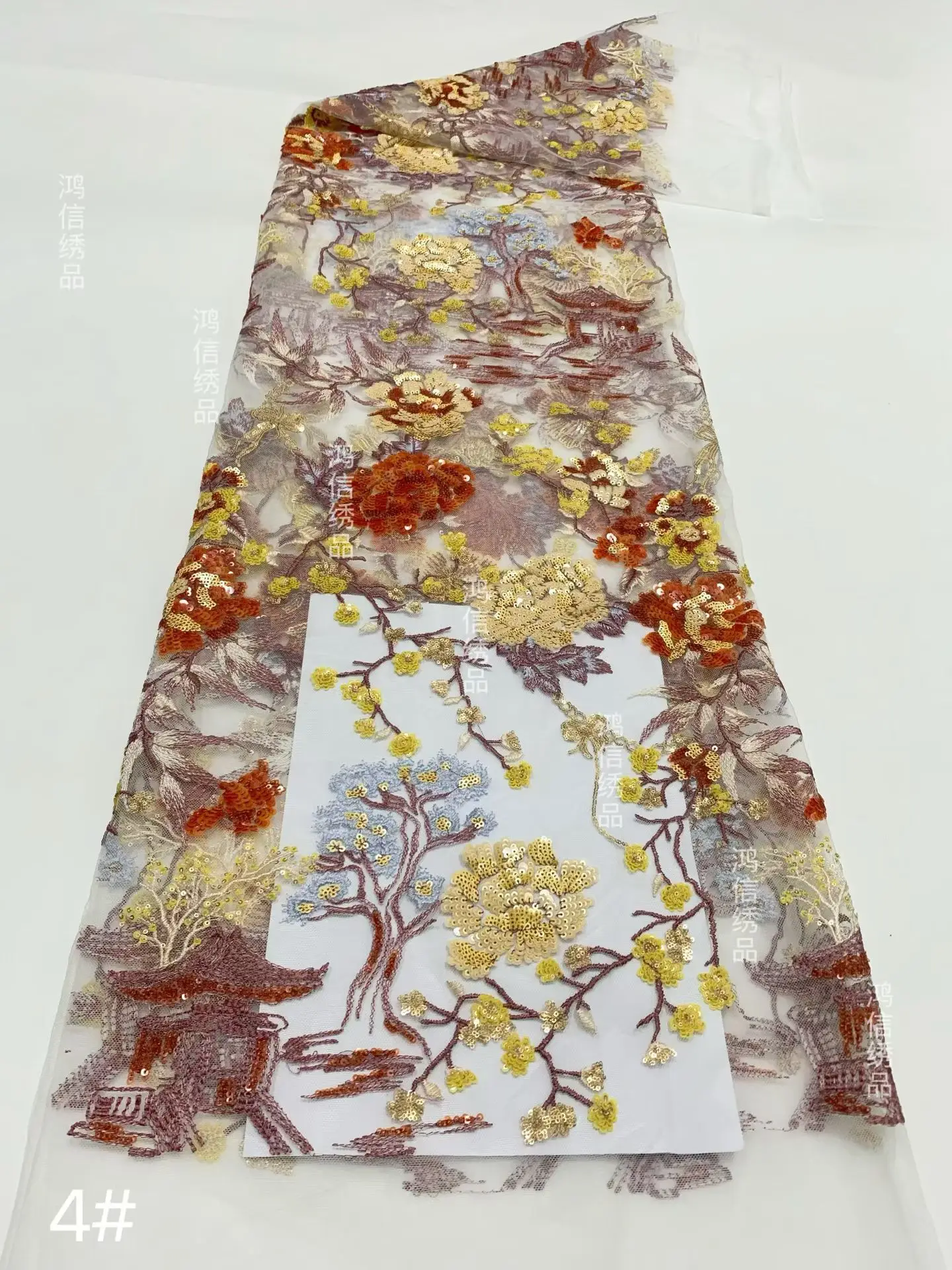 قماش دانتيل أفريقي 5 ياردات جودة عالية 2025 مطرز وترتر أقمشة الدانتيل الفرنسي جودة النيجيري لفستان الزفاف Hm127-1