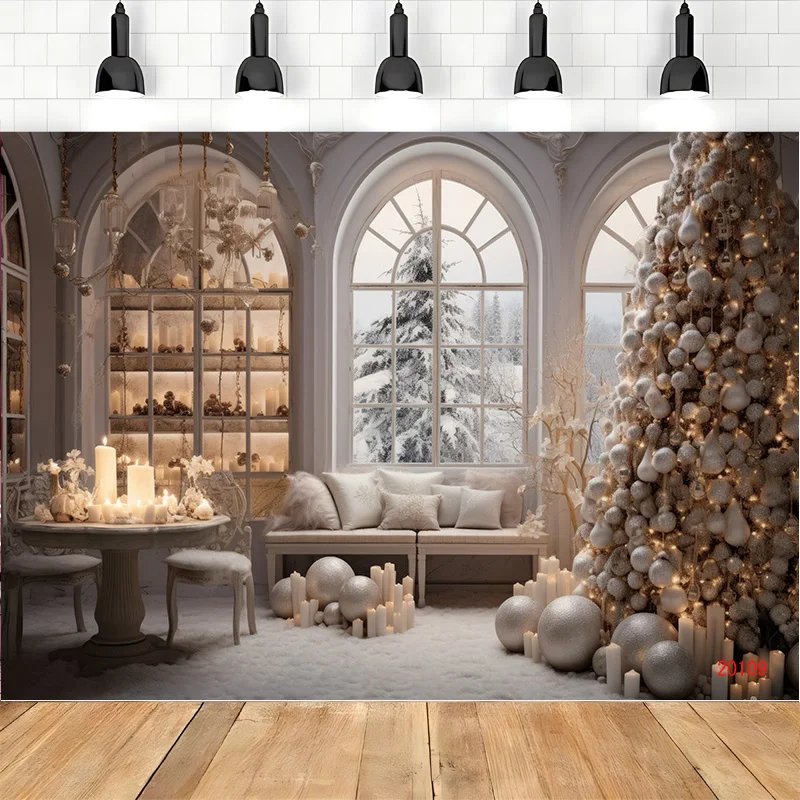 Merry Christmas Photography Backdrops Props Fireplace Pine Candy House Decoration Winter Wonderful New Year Background RD-13