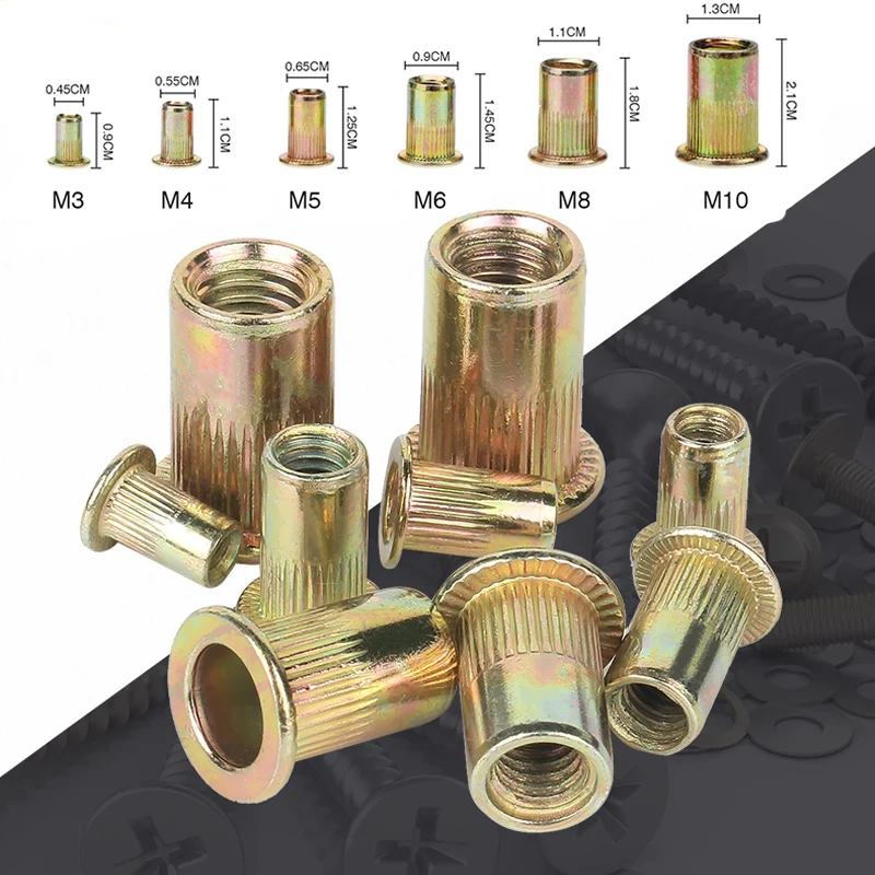 5/10pcs Knurled Nuts Rivet Nut Nutsert Cap Carbon Steel M3 M4 M5 M6 M8 M10 M12 Rivnut Flat Read Threaded Insert Inc Plated