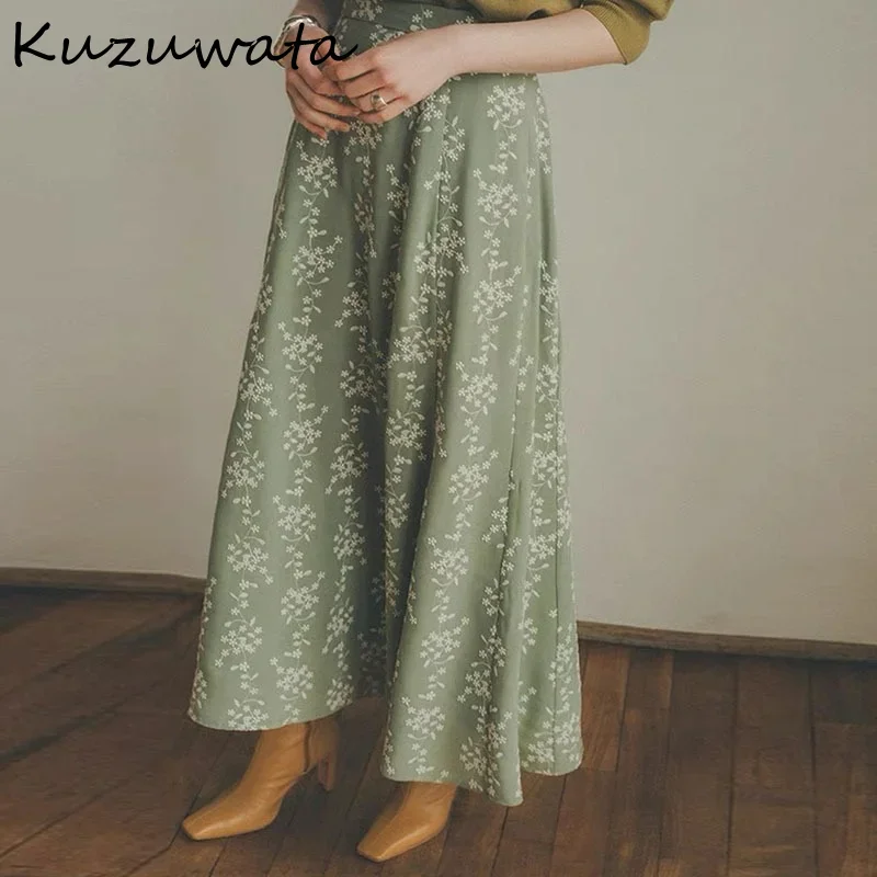 

Kuzuwata Heavy Industry Flower Embroidery Mujer Faldas High Waist Pockets Slim Pleated Skirts Japanese Sweet Fashion Femme Jupe