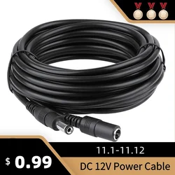 DC12V power extension cable connector, suitable for closed-circuit television surveillance cameras, black 16.5 feet, 0.5-10M lon