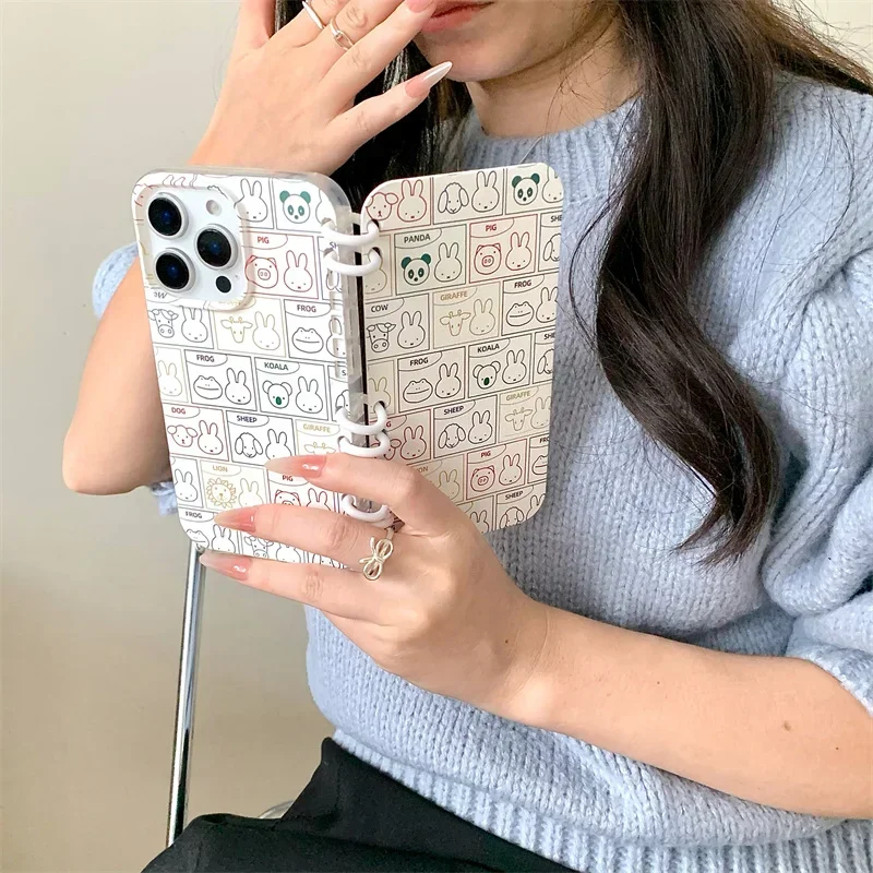 

Innovative page flipping notebook design with colorful grid full screen animal phone case for iPhone 12 13 14 15 16 pro max