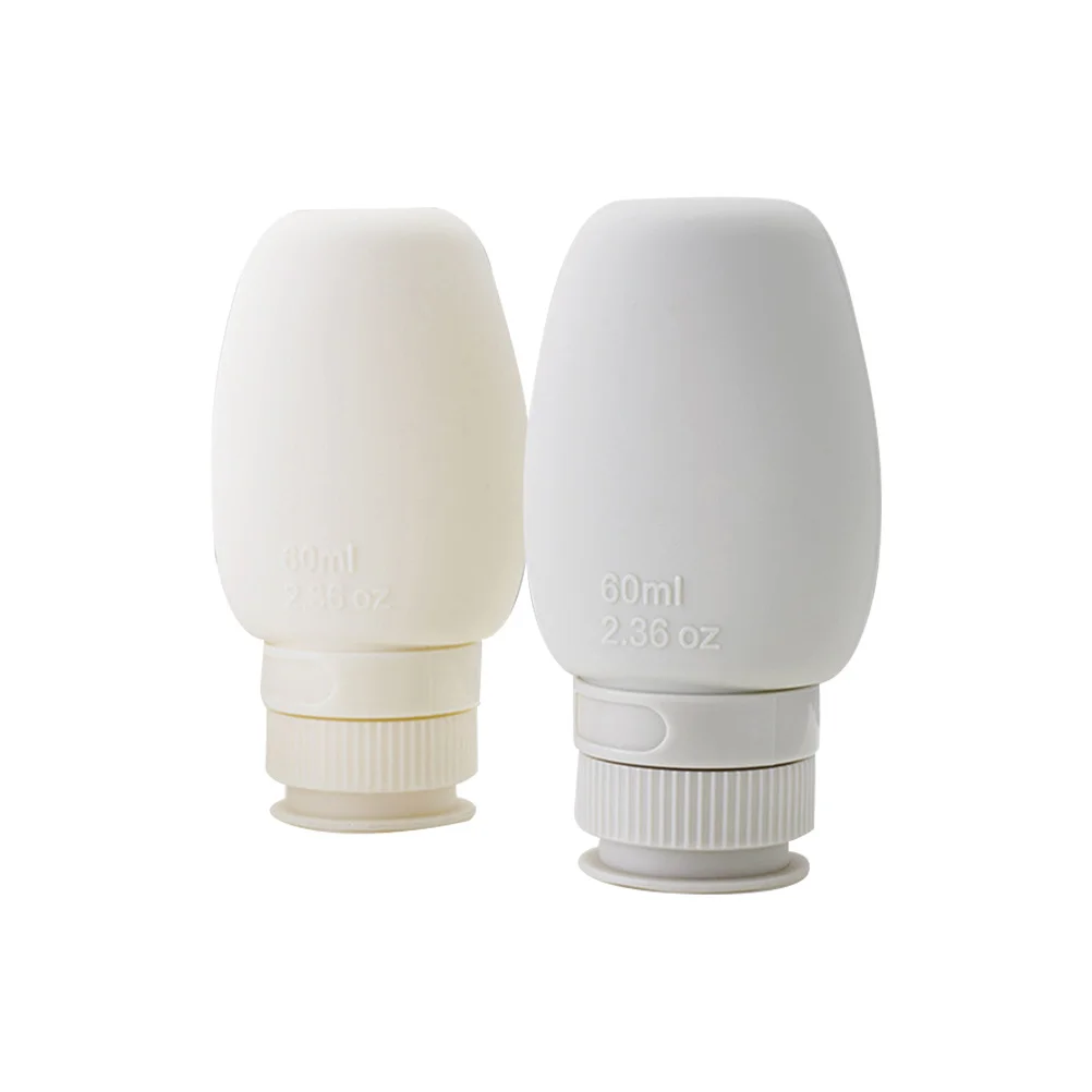 2 Stück Silikon-Reiseflasche, 60 ml, auslaufsicher, nachfüllbar, Behälter für Toilettenartikel, Shampoo, Lotion, Sonnencreme, tragbar, für Camping, Wandern