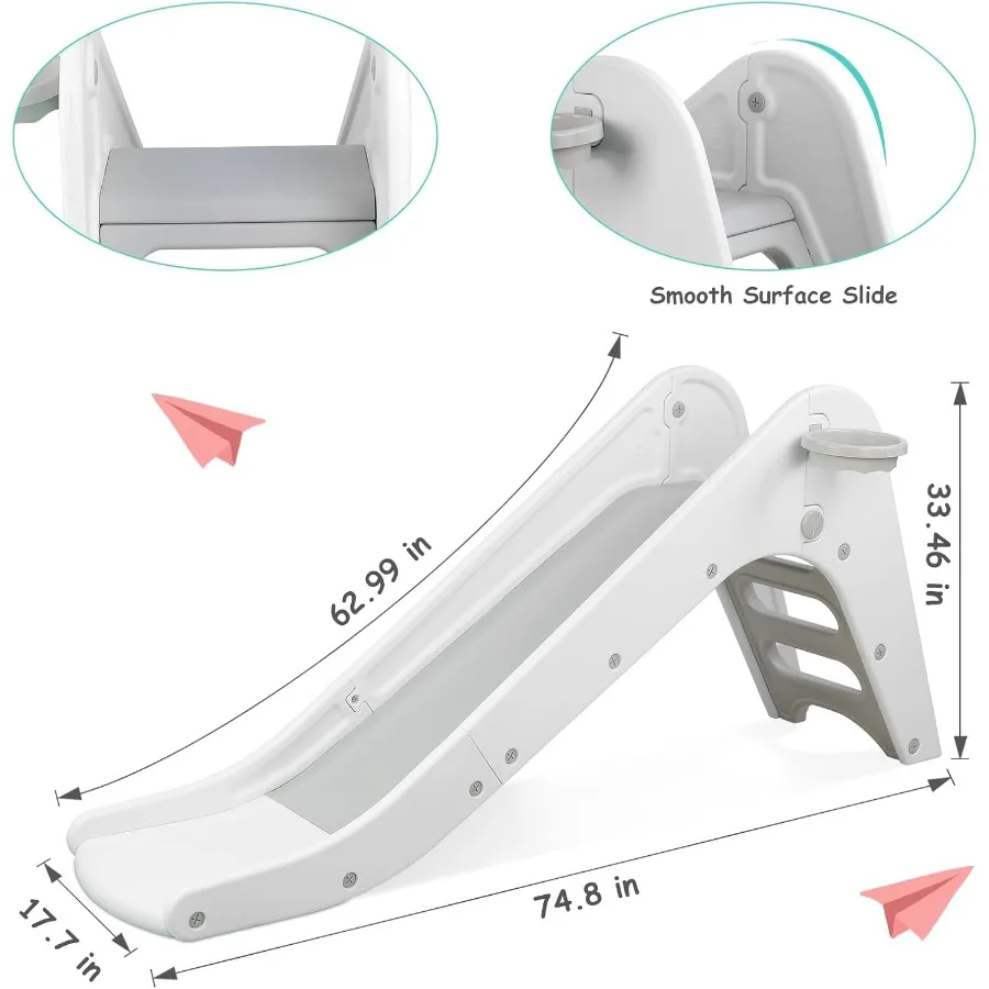 Perosotan Berdiri Sendiri untuk Balita dengan Ring Basket dan Bola, Set Permainan Bayi dengan Lereng Panjang untuk Anak Laki-laki dan Perempuan, Kokoh untuk Hadiah Ulang Tahun