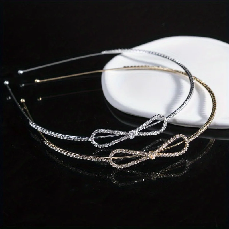 

' Rhinestone Bow Hairband - Sparkling Rhinestone-Adorned Bow Clip-/Pressing Hairband for Braids