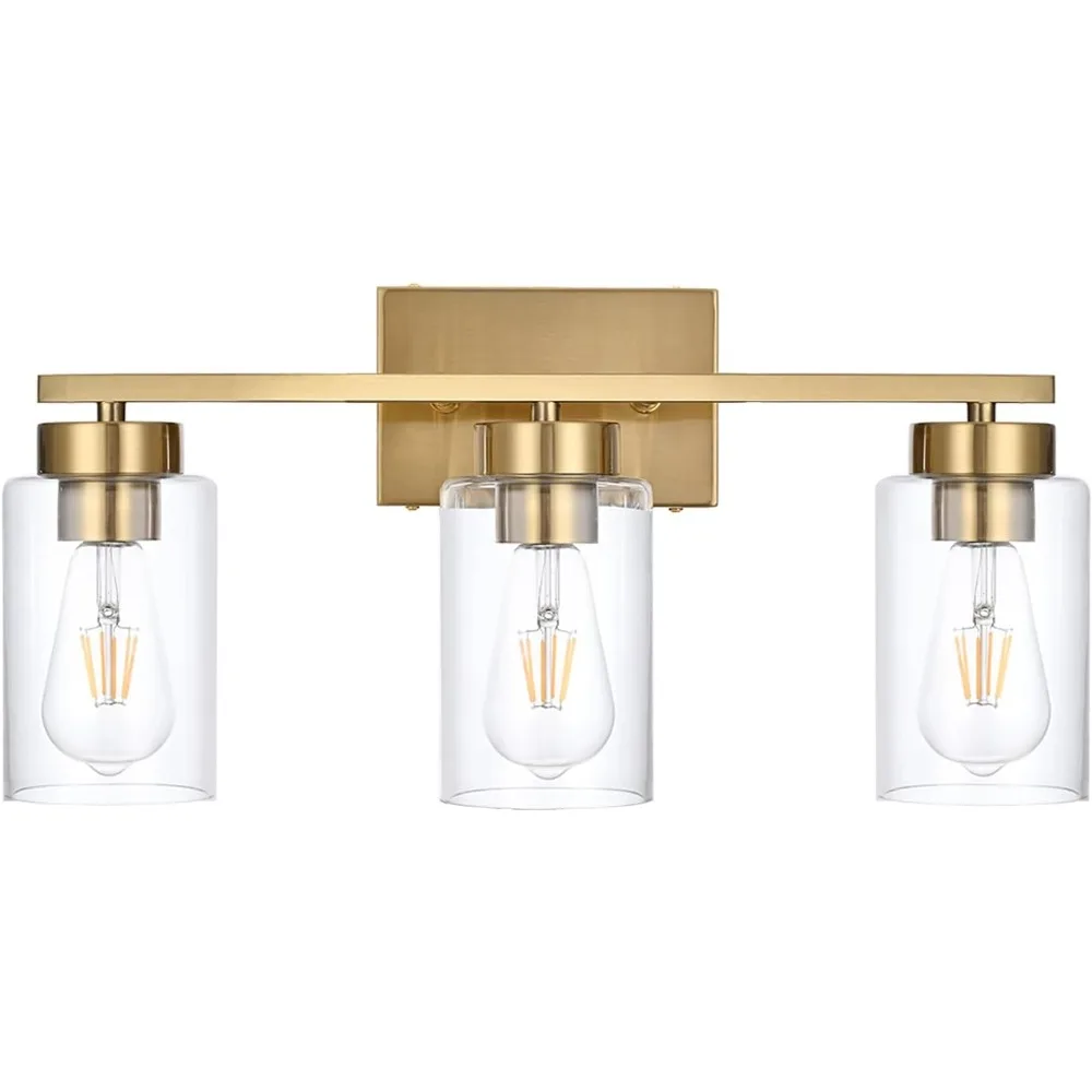 

Bathroom Fixture 3-Light Bathroom Vanity Light Modern Brushed Gold Wall Sconce with Clear Glass Shade for Mirror Bedroom Hallway