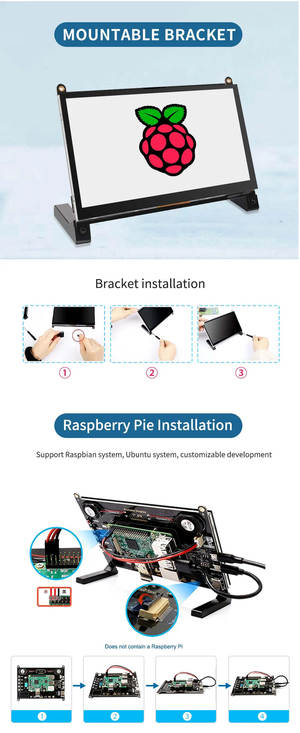 Raspberry Pi 5 7/8 Inch Screen, IPS TFT LCD HDMI Display Touch Screen Monitor 1024*600 1920*1200 HDMI Speaker for DIY Student
