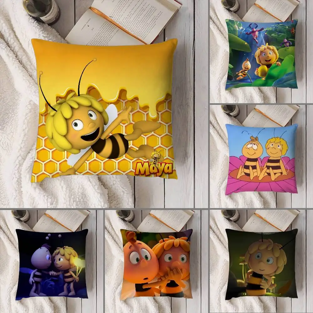 

Cartoon Bee M-Maya Pillow Case Sofa Decorative Home Double-sided Print Plush Square Throw Pillow Cushion Cover