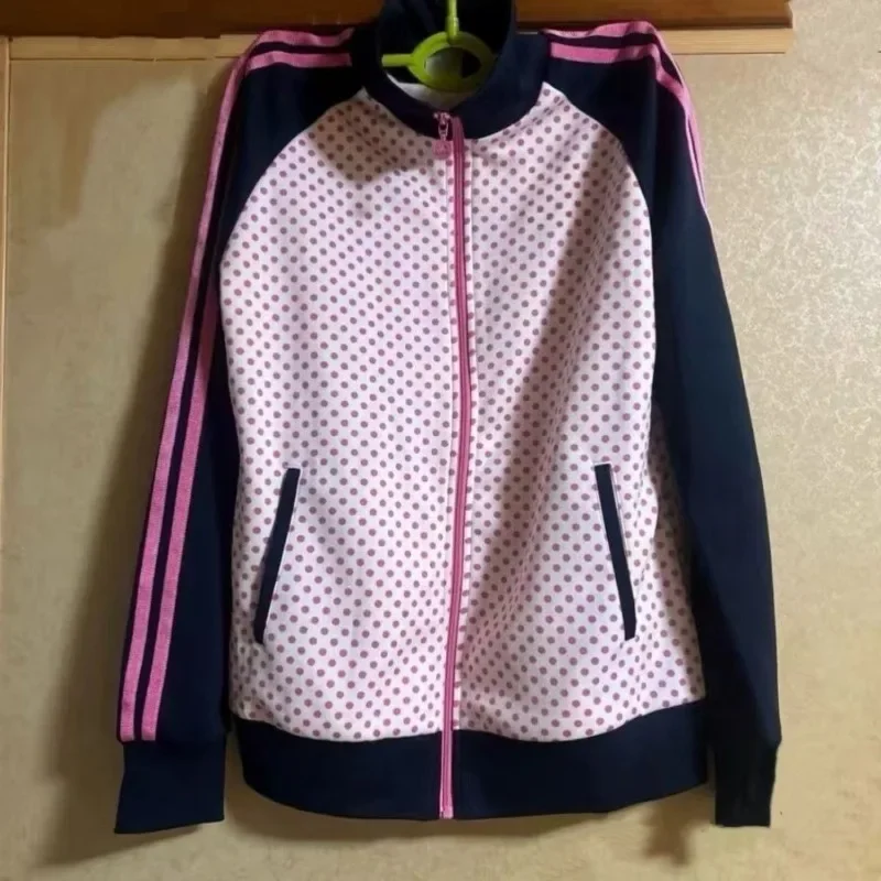 Amerikaanse subcultuur polka dot print hoodie vintage harajuku patchwork sportjas dames zoete losse casual rits jas tops