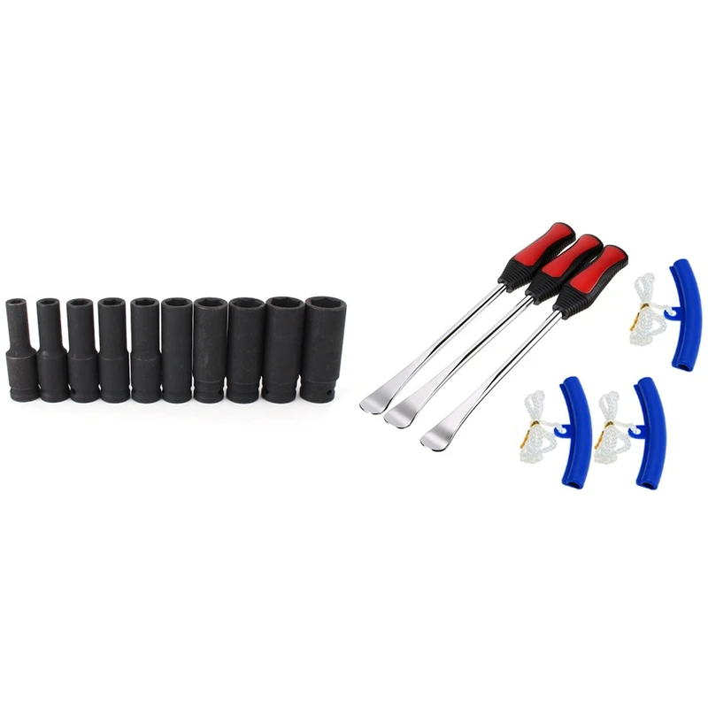 

1 Set Tire Lever Tool Kit & 10Pcs Deep Impact Socket 8 -22Mm Metric Drive Strong And Heavy Duty Socket Set